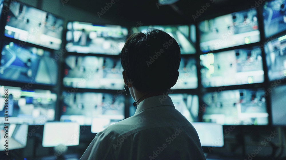 A security guard monitoring surveillance cameras in a control room stock image, hd quality, A security guard monitoring surveillance cameras in a control room stock image, hd quality,