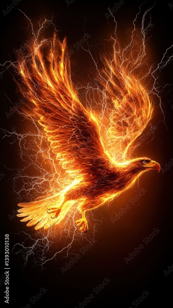 Fototapeta premium Majestic Firebird Soaring Through Electrifying Dark Background