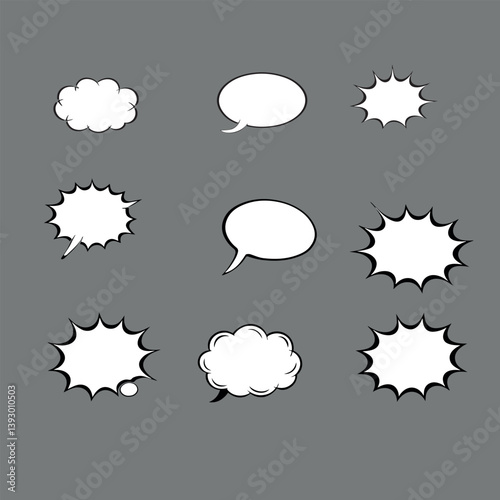 Set of Comic Book Speech Bubbles in Black and White