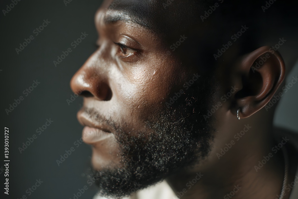 A close-up portrait of a person with a beard, gazing off into the distance, with a thoughtful expression on his face A close-up portrait of a person with a beard, gazing off into the distance, with a thoughtful expression on his face
