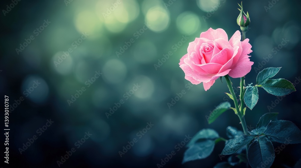 Obraz premium Delicate Pink Rose Blooming in a Dreamy Soft Focus Background