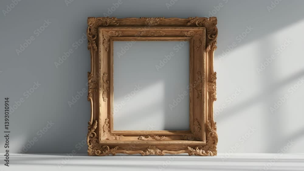 Vintage Wooden Rectangle Decorative Mockup Canvas Frame in Antique Golden Brown Set Against a White Background. Blank and Varied Subject Molding Baguette. Design Element. Ideal for Artwork, Mirror,