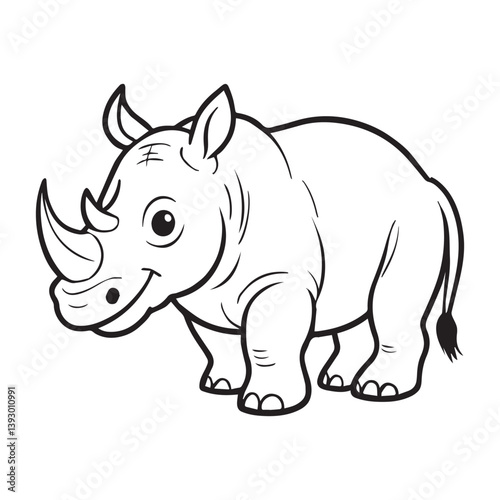 A line drawing of a happy rhinoceros proudly displaying its horn. 