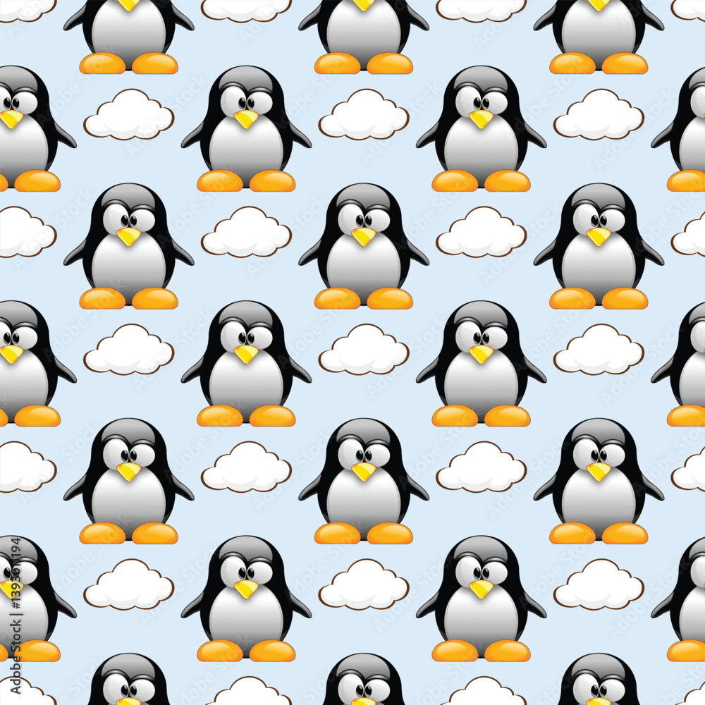 Fototapeta premium Polar Penguins Seamless Vector Pattern Design