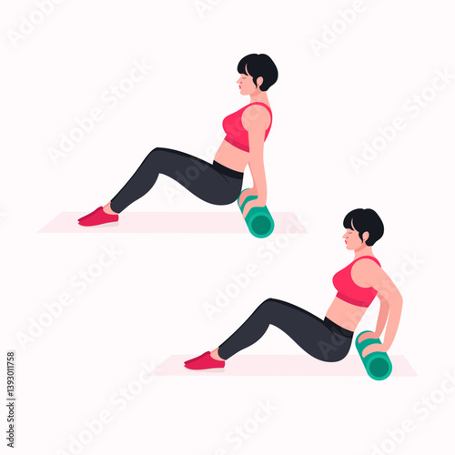 Foam Roller Workout. women exercise vector set. Women doing fitness and yoga exercises.