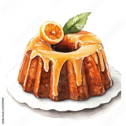 Rum Cake, watercolor illustration, isolated on a white background.

