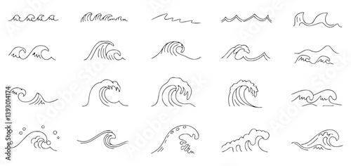 Hand-Drawn Wave Line Art Collection