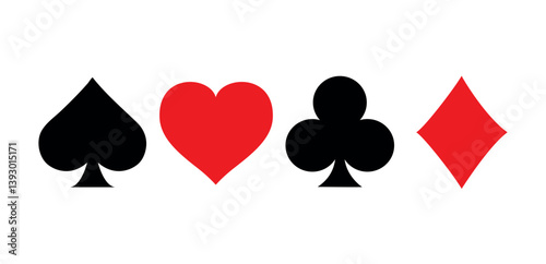 Playing cards suits icons set. Vector flat simple symbols collection.