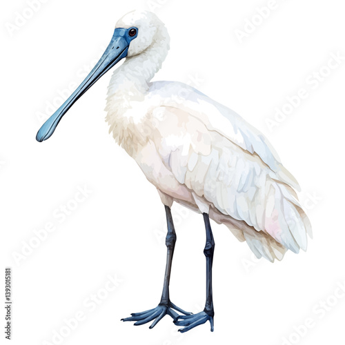 Royal spoonbill, watercolor illustration, isolated on a white background.

