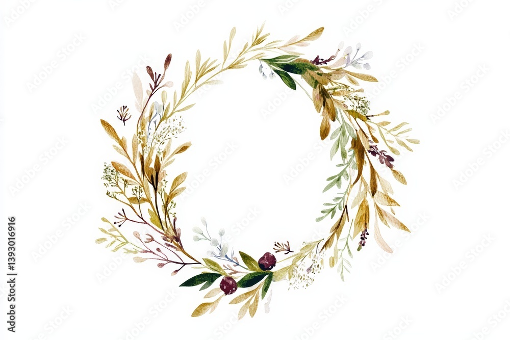Elegant Botanical Wreath with Delicate Leaves and Floral Accents Elegant Botanical Wreath with Delicate Leaves and Floral Accents