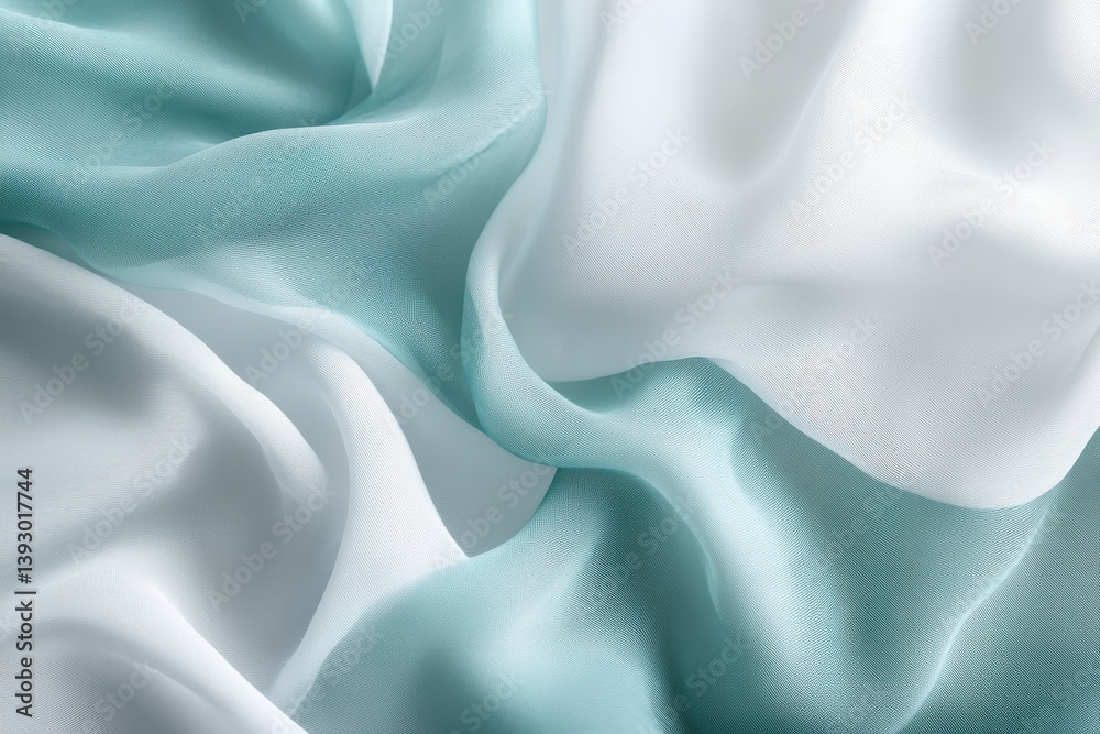 Obraz premium Soft fabric with light blue and white colors creating elegant folds and gentle flowing waves pattern