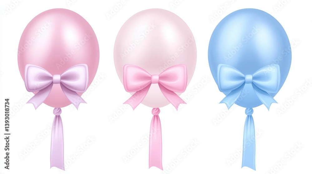 Festive Balloon Trio with Bows in Soft Pastel Colors Festive Balloon Trio with Bows in Soft Pastel Colors