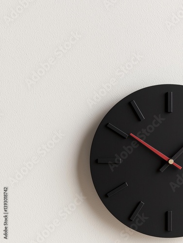 Wallpaper Mural Close-up of a round black clock face with a red second hand. the clock face is mounted on a white wall. the hands of the clock are black and the numbers are in a simple, minimalist design. Torontodigital.ca