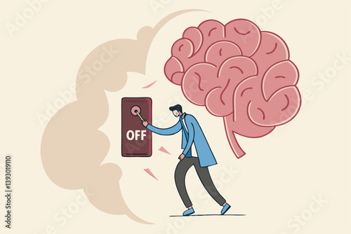 Turn on brain to think, creativity, thought or concentration, smart thinking or emotional intelligence, mindset, wisdom and knowledge concept, smart businessman genius turn on switch on his own brain.