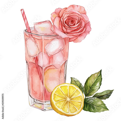 Rose Lemonade, watercolor illustration, isolated on a white background.

