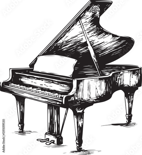 Grand piano hand drawn sketch style vector