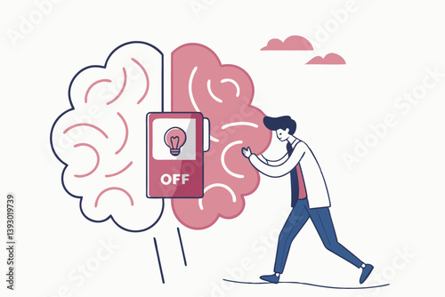 Turn on brain to think, creativity, thought or concentration, smart thinking or emotional intelligence, mindset, wisdom and knowledge concept, smart businessman genius turn on switch on his own brain.