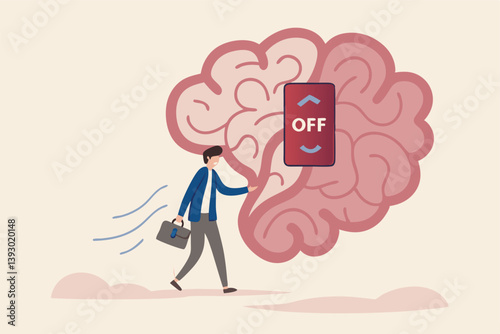 Turn on brain to think, creativity, thought or concentration, smart thinking or emotional intelligence, mindset, wisdom and knowledge concept, smart businessman genius turn on switch on his own brain.