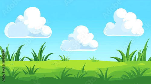 green grass and blue sky with clouds