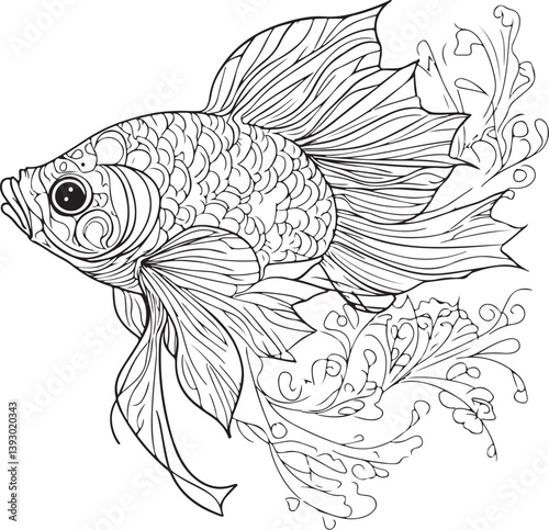 Gold fish coloring book for adults vector