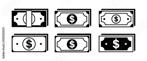 Money Bank note Outline icon set, Finance vector sign, symbol, Saving, Business and Investment graphic elements for Decoration, Dollar, Paymeny clip art, Pictogram (Editable)