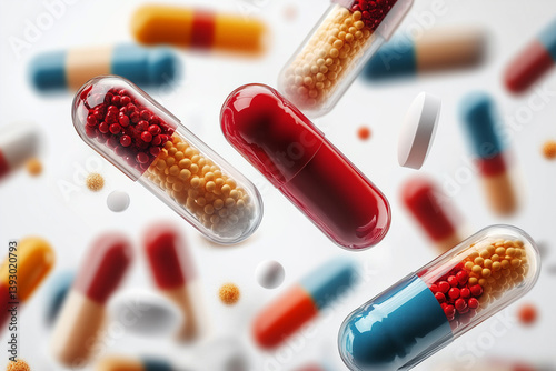 pills and capsules on white background