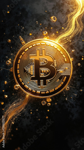 Obraz na płótnie golden Bitcoin coin on a dark textured background w salonie
