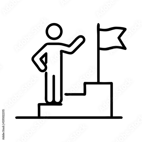 Person celebrating achievement on steps with a flag  
