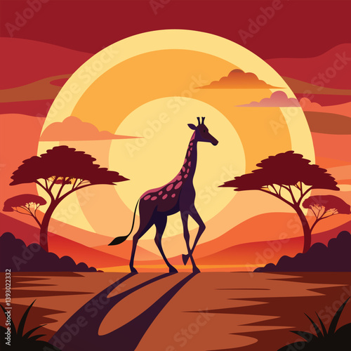 a giraffe galloping into the sunset.
