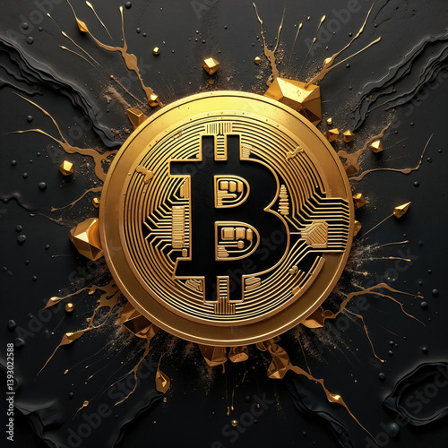 Obraz na płótnie golden Bitcoin coin on a dark textured background w salonie