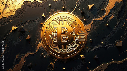 Obraz na płótnie golden Bitcoin coin on a dark textured background w salonie