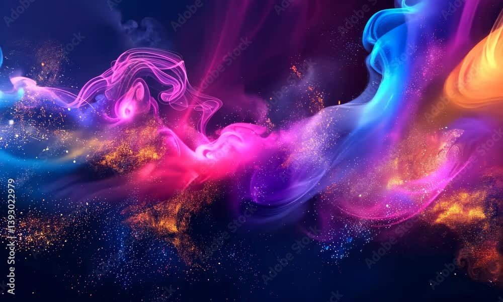 Abstract cosmic image with vibrant colored dust clouds resembling faces Abstract cosmic image with vibrant colored dust clouds resembling faces