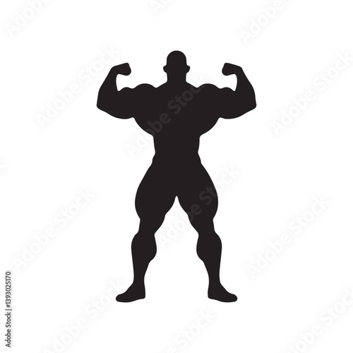 Bodybuilder Silhouette Muscular Physique Vector Art.