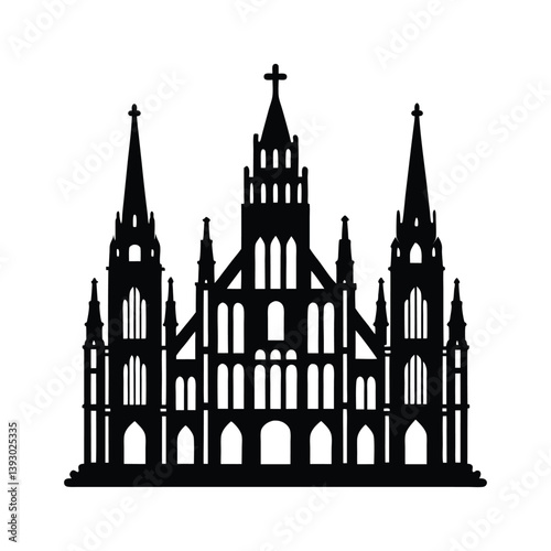 A grand cathedral silhouette vector illustration