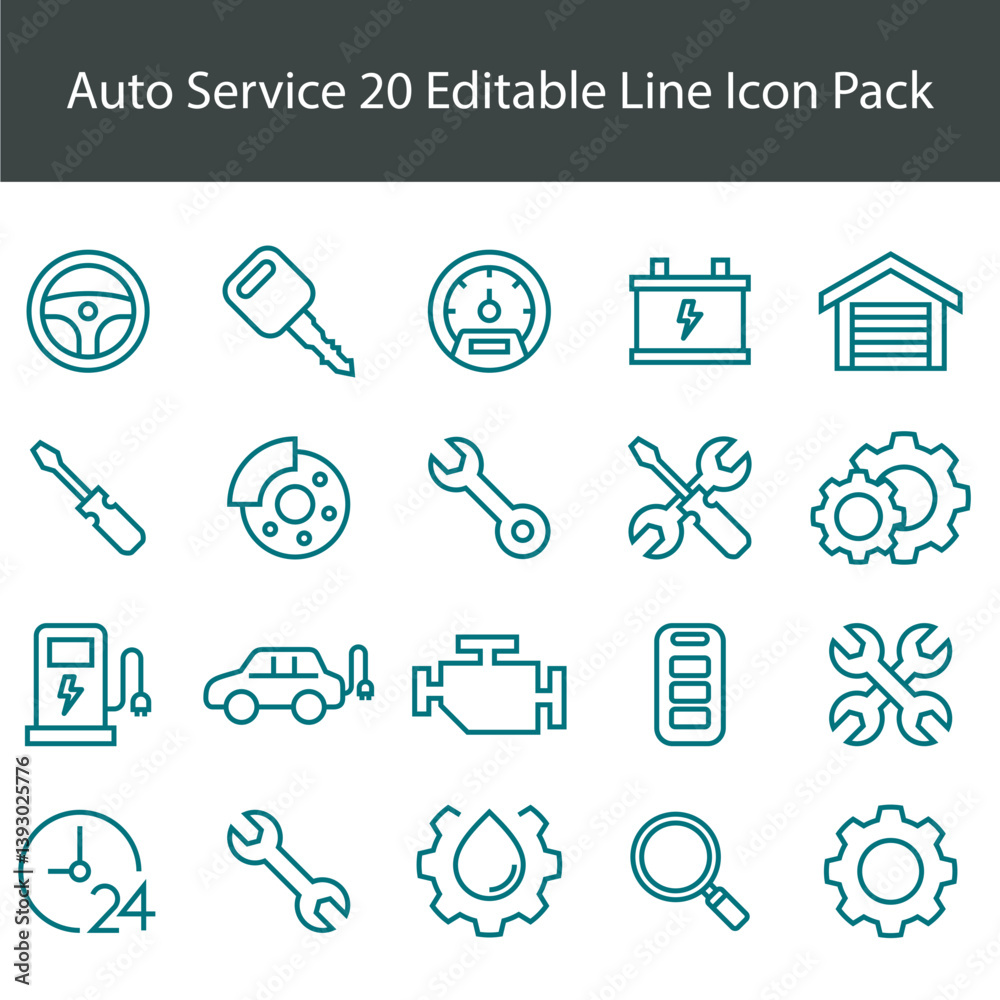 Fototapeta premium Collection of auto service icons machine workshop vehicle car vector editable.