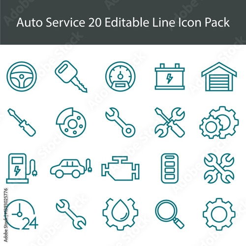 Collection of auto service icons machine workshop vehicle car vector editable.
