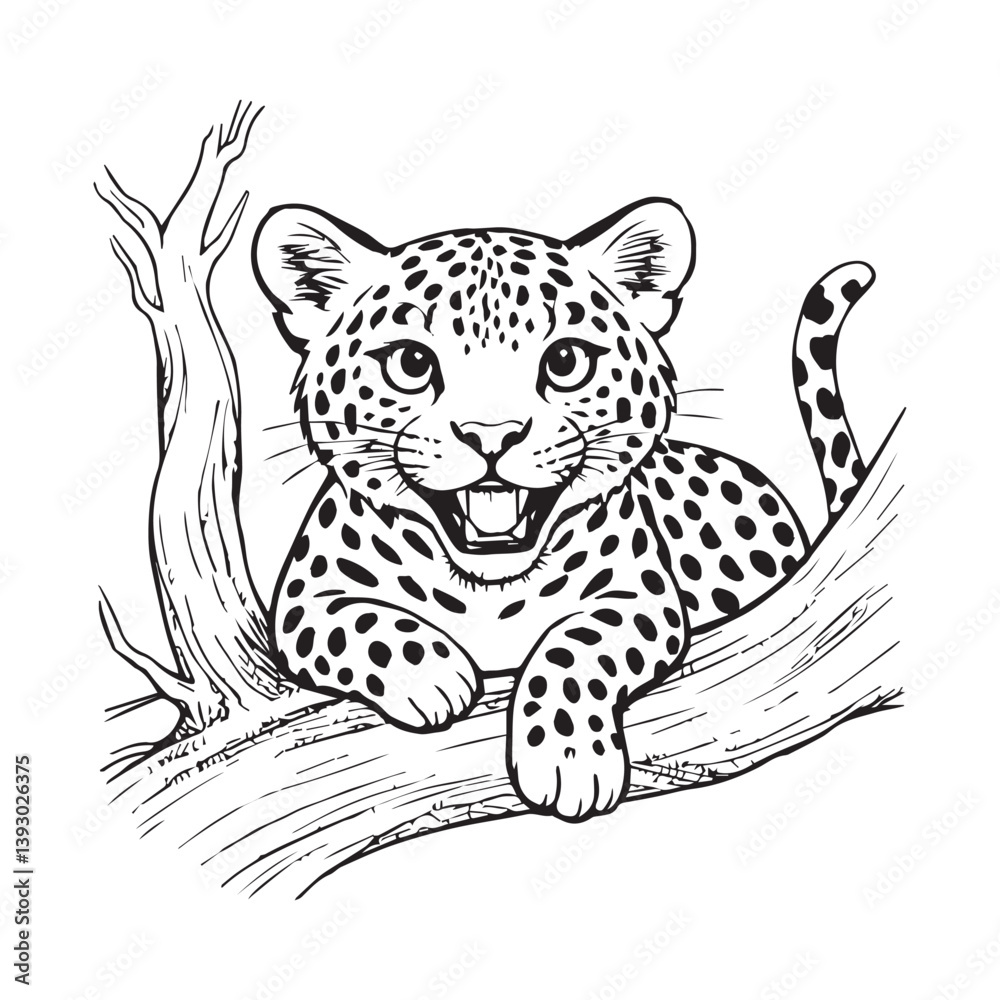 Obraz premium A vector illustration of a happy jaguar lying on a tree branch.