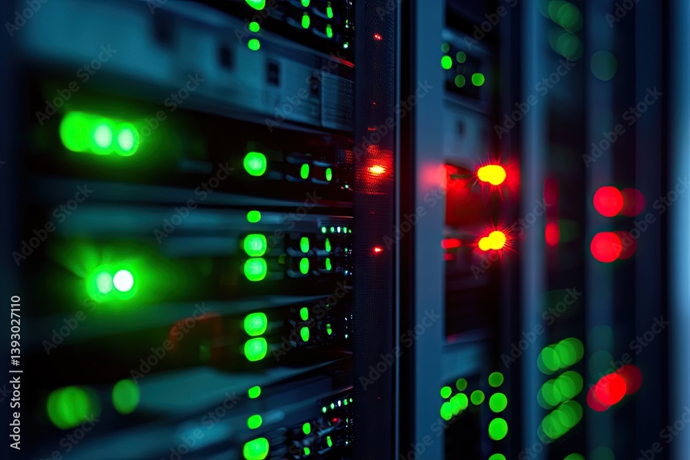 Obraz premium Server rack in a data center with glowing lights