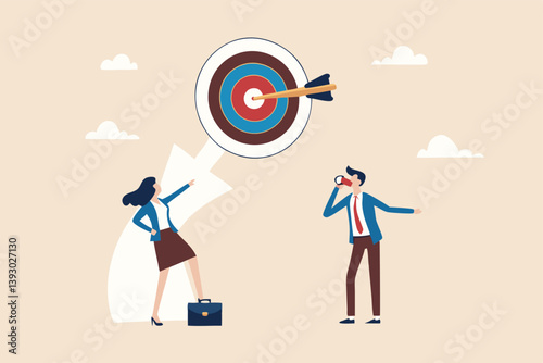 Effective communication for team success and achieve goal, meeting or discussion to speak the same goal, communicate important purpose concept, business people speak on megaphone the same target.