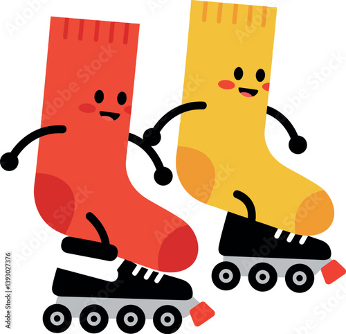 Two playful roller skating socks in a flat and colorful vector illustration