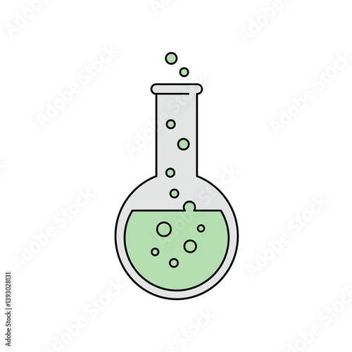 Laboratory flask illustration : a laboratory flask with green liquid and bubbles, scientific experiments.