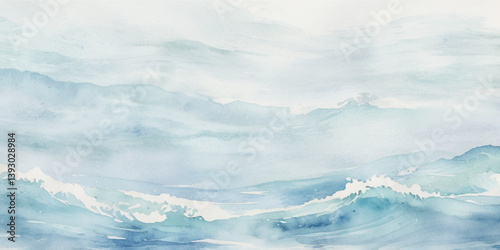 Vector watercolor ocean wave line blue and white background. Ocean sea art with natural template. Seamless soft blue ocean pattern wave water background.