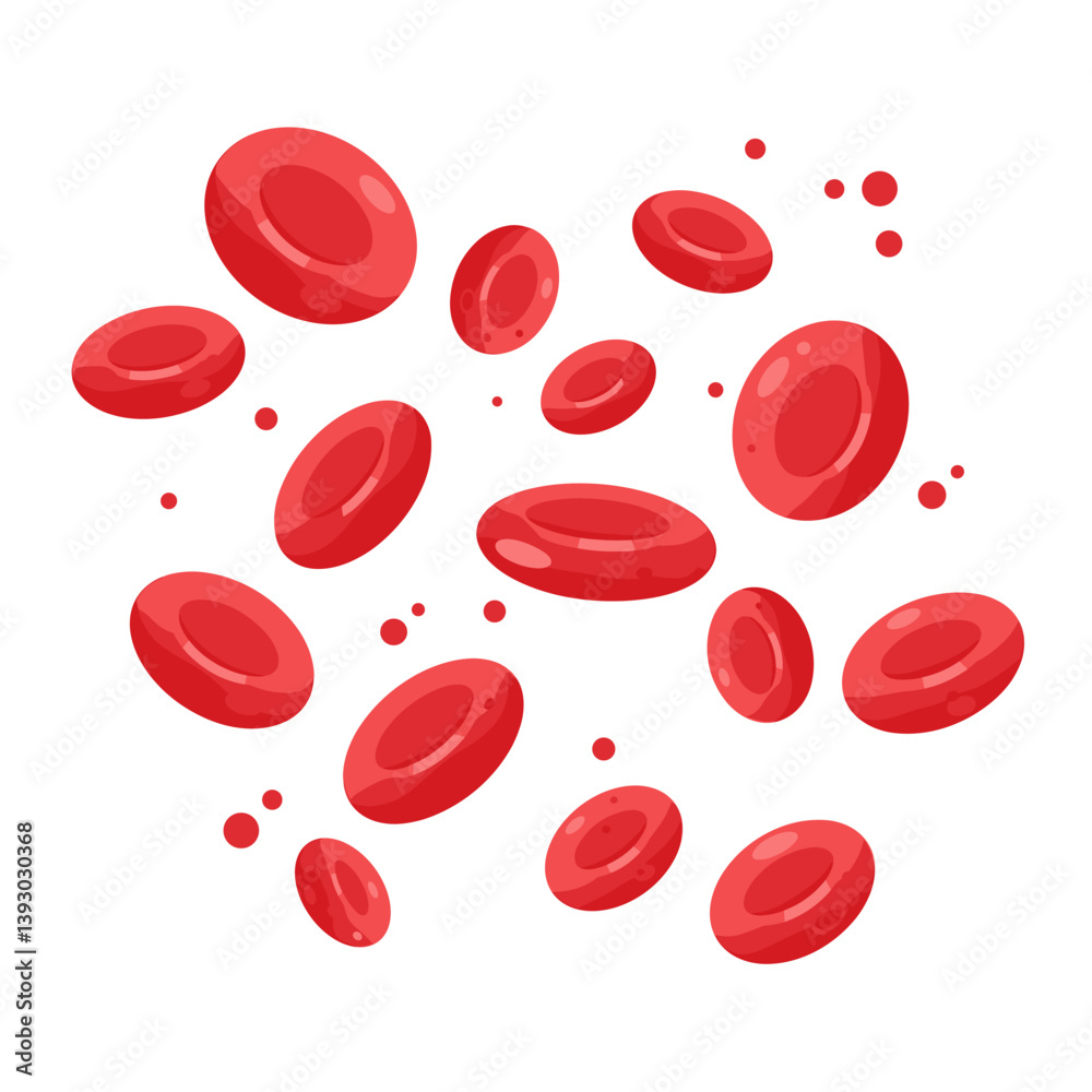Red Blood Cells: An illustration of red blood cells, essential components of human blood, circulating freely, depicting their crucial role in delivering oxygen.