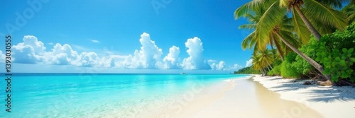 Idyllic tropical beach, turquoise water, blue sky Perfect summer vacation background , breathtaking, vacation, beach background