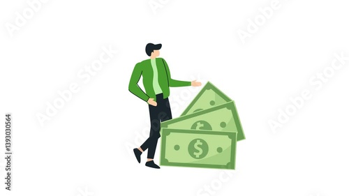 2d animation Characters enjoying financial freedom and independence. Successfully and free of debts people planning budget. with alpha channel or transparent background