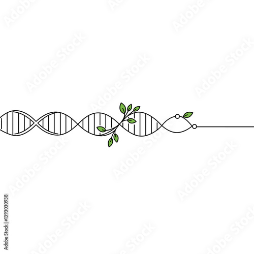 DNA Structure with Nature: A captivating visual of DNA helix, gracefully intertwined with delicate plant leaves, representing the fascinating blend of science and the environment.