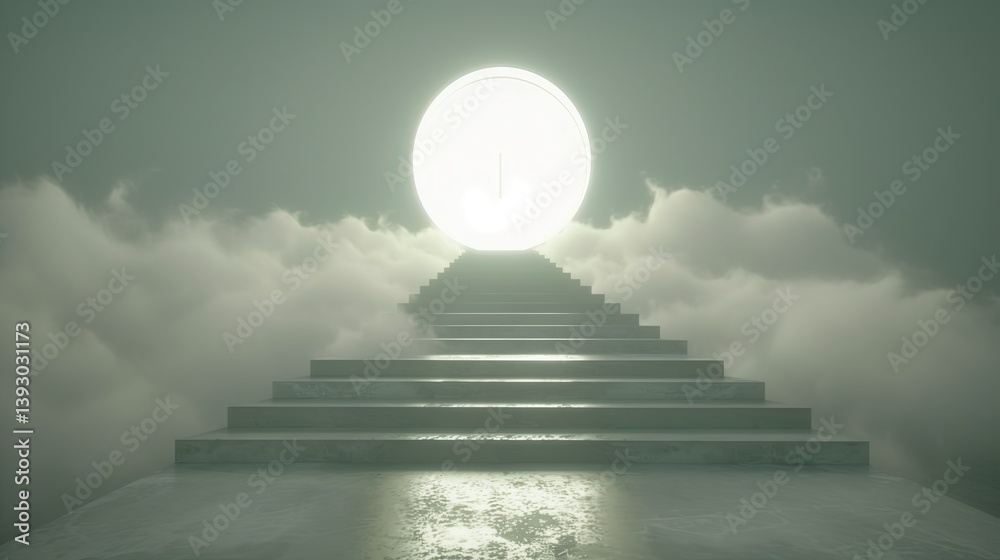 Obraz premium A stairway ascending to a celestial light in the sky