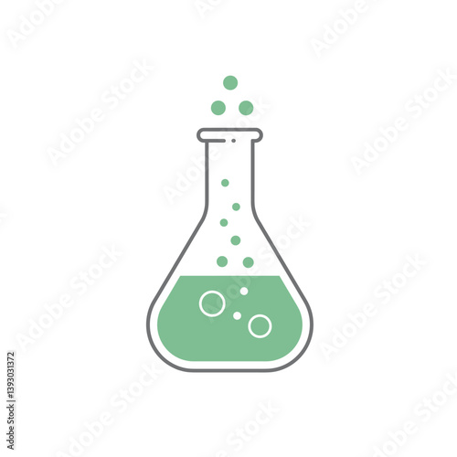 Lab Flask with Liquid: A simplified depiction of a laboratory flask filled with a vibrant green liquid, with bubbles rising, hinting at scientific discovery and exploration.