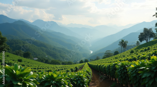 breathtaking landscape features rolling green tea and coffee plantations in the foreground