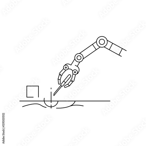 Robotic Precision: This detailed line art depicts a mechanical arm delicately maneuvering a tool with laser-like accuracy, symbolizing the convergence of technology and manufacturing.